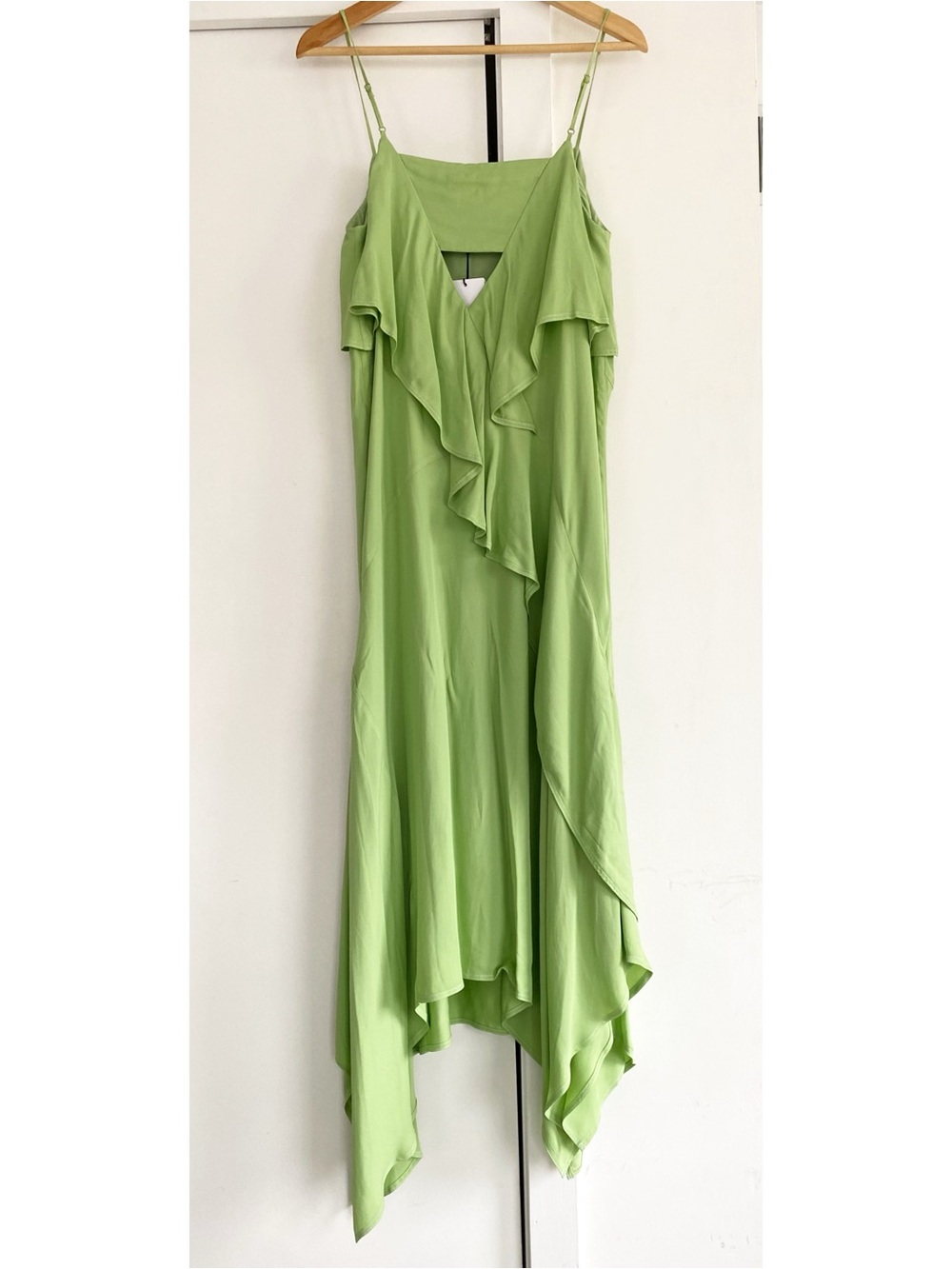 NWT Reiss green asymmetrical ruffle midi slip dress - wedding guest dress size 8 - Picture 4 of 8